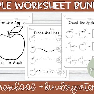 Apple Worksheets / Homeschool, Pacchetto di fogli di lavoro, Fogli di lavoro per la scuola materna, Asilo, Unità Apple, Fogli di lavoro stampabili, Stampabili per la scuola materna