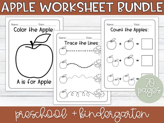 Apple Worksheets Homeschool Worksheet Bundle Preschool - Etsy