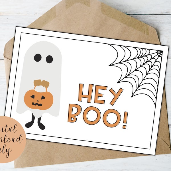 Halloween Postcards | Printable Halloween Cards, Halloween Postcard, Digital Download, Printable Postcard, Hey Boo, Happy Halloween, Instant