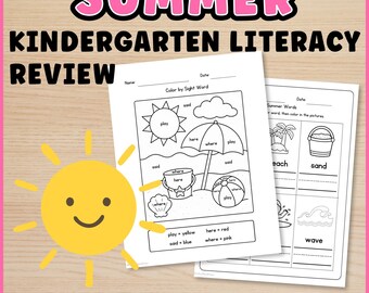 Sommer Alphabetisierungsarbeitsbuch | Kindergarten Revue & Erste Klasse Vorbereitung, Sommer Lernpaket für aufgehende Erstklässler, Arbeitsblätter lesen