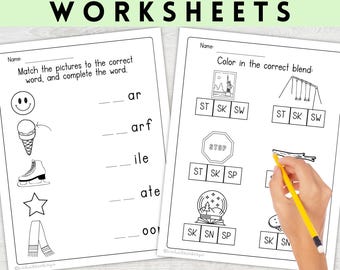 S-Blends Worksheets for First Grade, 10 Printable Beginning Blends Worksheets for Homeschool | Educational PDF Download, Consonant Blends