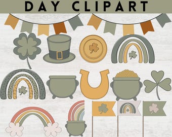 St. Patrick's Day Clipart | Boho Muted Rainbow St Patrick's Day Clipart for Teachers, Saint Patrick's Day Clipart for Classroom Decor