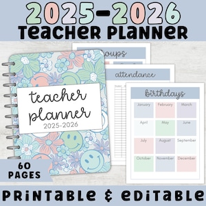 2025-2026 Teacher Planner Printable | Editable Teacher Planner PDF | Lesson Plan, Calendar, To-Do List, Weekly Schedule | Instant Download