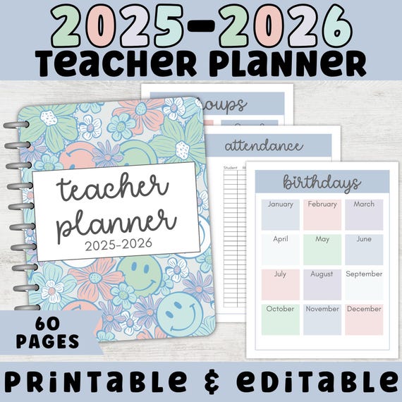 2025-2026 Teacher Planner Printable | Editable Teacher Planner PDF | Lesson Plan, Calendar, To-Do List, Weekly Schedule | Instant Download
