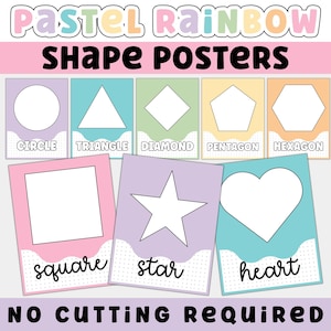 Printable Pastel Rainbow Shape Posters | Classroom Decor, Educational Wall Art for Kids, Geometric Shapes, Preschool Homeschool Printable