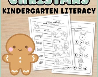 Weihnachts-Lese- und Schreibübungen für den Kindergarten – sofort einsatzbereit | Druckbare Aktivitäten für die Feiertage