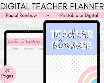 Digital Teacher Planner | Pastel Rainbow Teacher Planner, Printable Teacher Planner, Undated, Printable Planner, Lesson Planner, GoodNotes