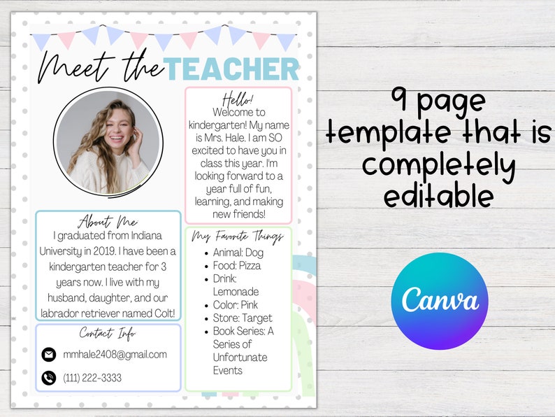 Editable Meet the Teacher Template Pastel Rainbow Back to Etsy