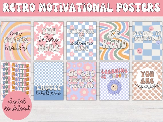 Retro Motivational Posters | Retro Classroom Decor, Growth Mindset, Groovy Motivational Posters, Inspirational Posters, Retro Wall Art