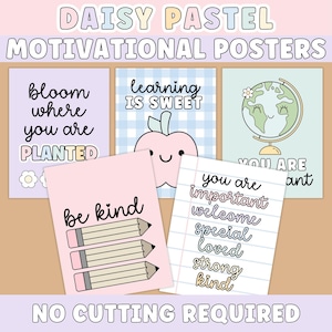 Motivierende Poster für Klassenzimmer | Inspirierende Poster für Daisy Pastel Klassenzimmer, Wachstumsgedenkwand, Homeschool Dekor