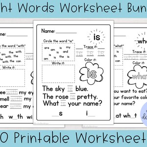 May include: A set of 20 printable worksheets for teaching sight words. The worksheets feature the words "is", "with", and "what" with activities such as tracing, circling, and writing the words.