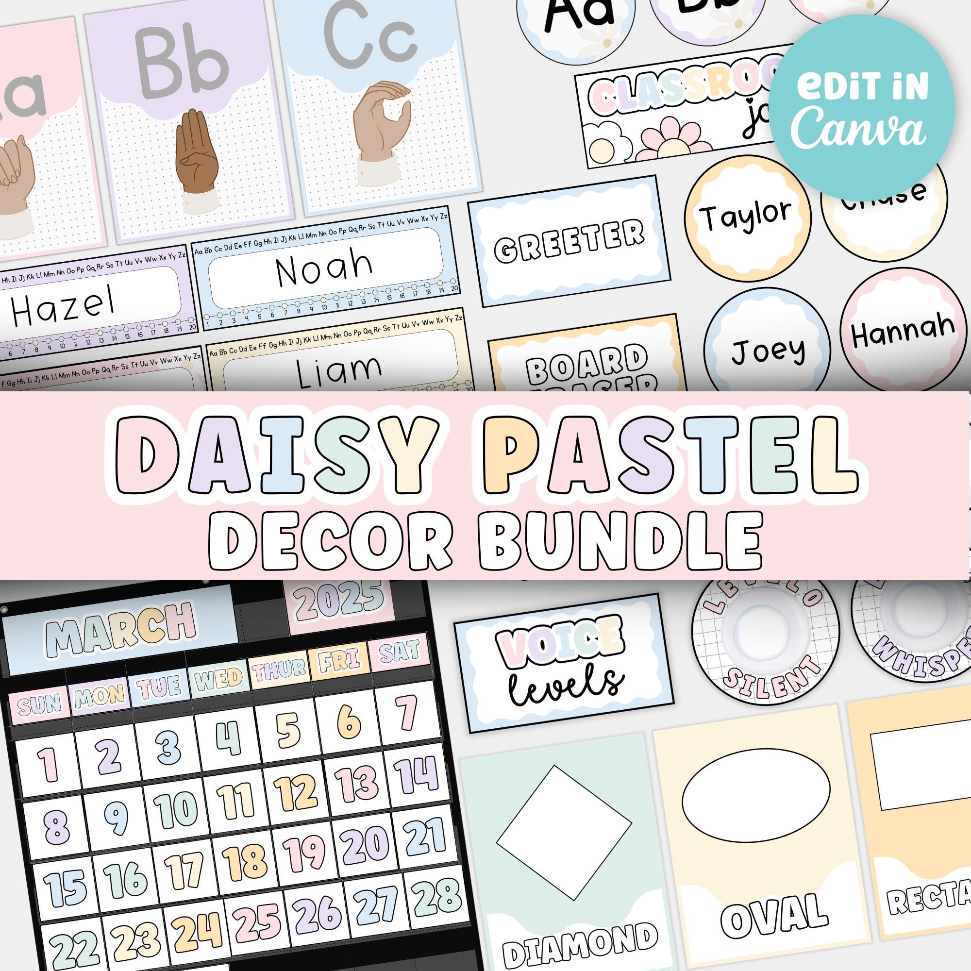 Daisy Pastel Classroom Decor Bundle | Classroom Theme, Editable Canva ...