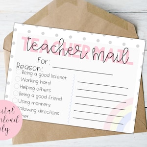Correio do professor para impressão | Arco-íris pastel, volta às aulas, professor para impressão, bilhete do professor, cartão postal do professor, correio feliz, tema pastel
