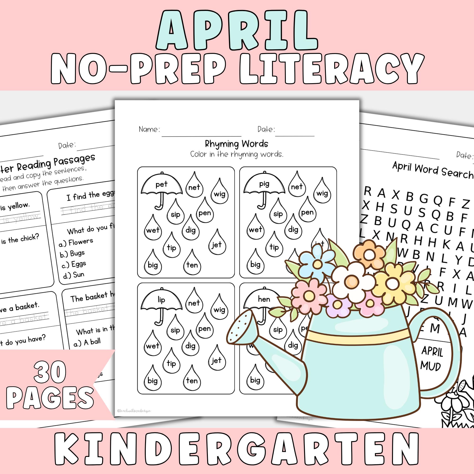 April Literacy Worksheets Kindergarten | Easter Activities, Spring ...