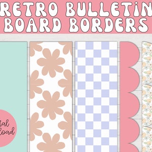 Retro Bulletin Board Borders | Retro Classroom Decor, Groovy Bulletin Board Borders, Back to School, Floral Bulletin Board, Checkered Border