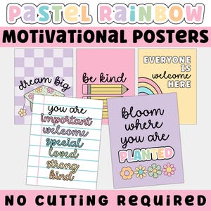 Motivierende Poster für Klassenzimmer | Inspirierende Poster für Pastell Regenbogen Klassenzimmer, Wachstumsmentalität, Wanddeko, Dekoration für zu Hause oder in der Schule