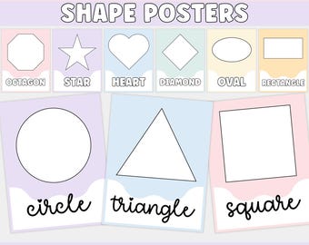 Printable Shape Posters for Daisy Pastel Classroom Decor, Educational Wall Art for Kids, Geometric Shapes, Homeschool Classroom Decor