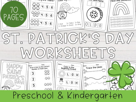 St Patrick's Day Worksheet Bundle | Preschool Worksheets, Kindergarten Worksheets, Leprechaun, St Patricks Day Activity, Homeschool, Clover