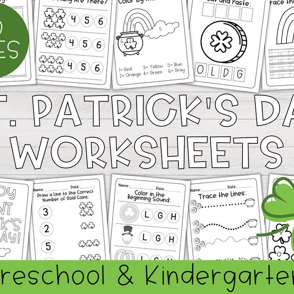 St Patrick's Day Worksheet Bundle | Preschool Worksheets, Kindergarten Worksheets, Leprechaun, St Patricks Day Activity, Homeschool, Clover