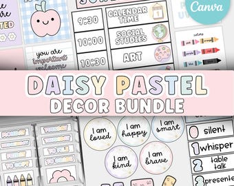 Daisy Pastel Classroom Decor Bundle | Classroom Theme, Editable Canva Templates, Printable Teacher Decor, Homeschool Classroom Decor