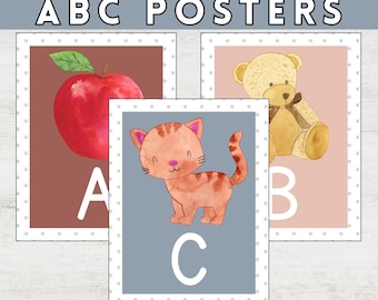 Boho Rainbow Watercolor Alphabet Posters for Boho Classroom Decor, Classroom Posters, Printable ABC Posters, Number Posters, Boho Classroom