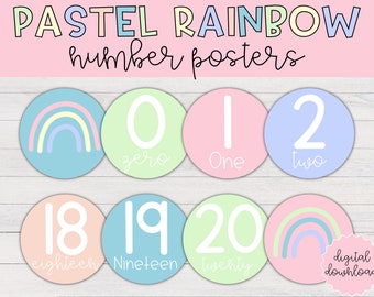 Pastel Rainbow Number Posters 0-20 | Classroom Decor, Number Posters, Classroom Posters, Educational Poster, Pastel Classroom, Pastel Decor