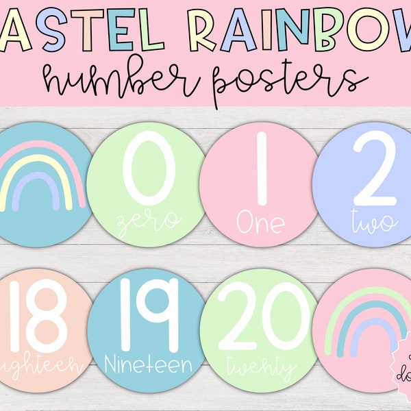 Pastel Rainbow Number Posters 0-20 | Classroom Decor, Number Posters, Classroom Posters, Educational Poster, Pastel Classroom, Pastel Decor
