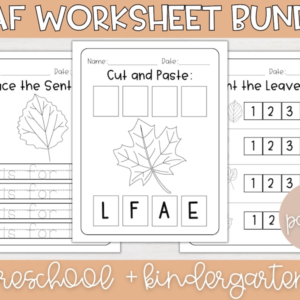 Leaf Worksheets | Homeschool, Worksheet Bundle, Preschool Worksheets, Leaves, Leaf Unit, Kindergarten Worksheets, Homeschool Printable, Leaf