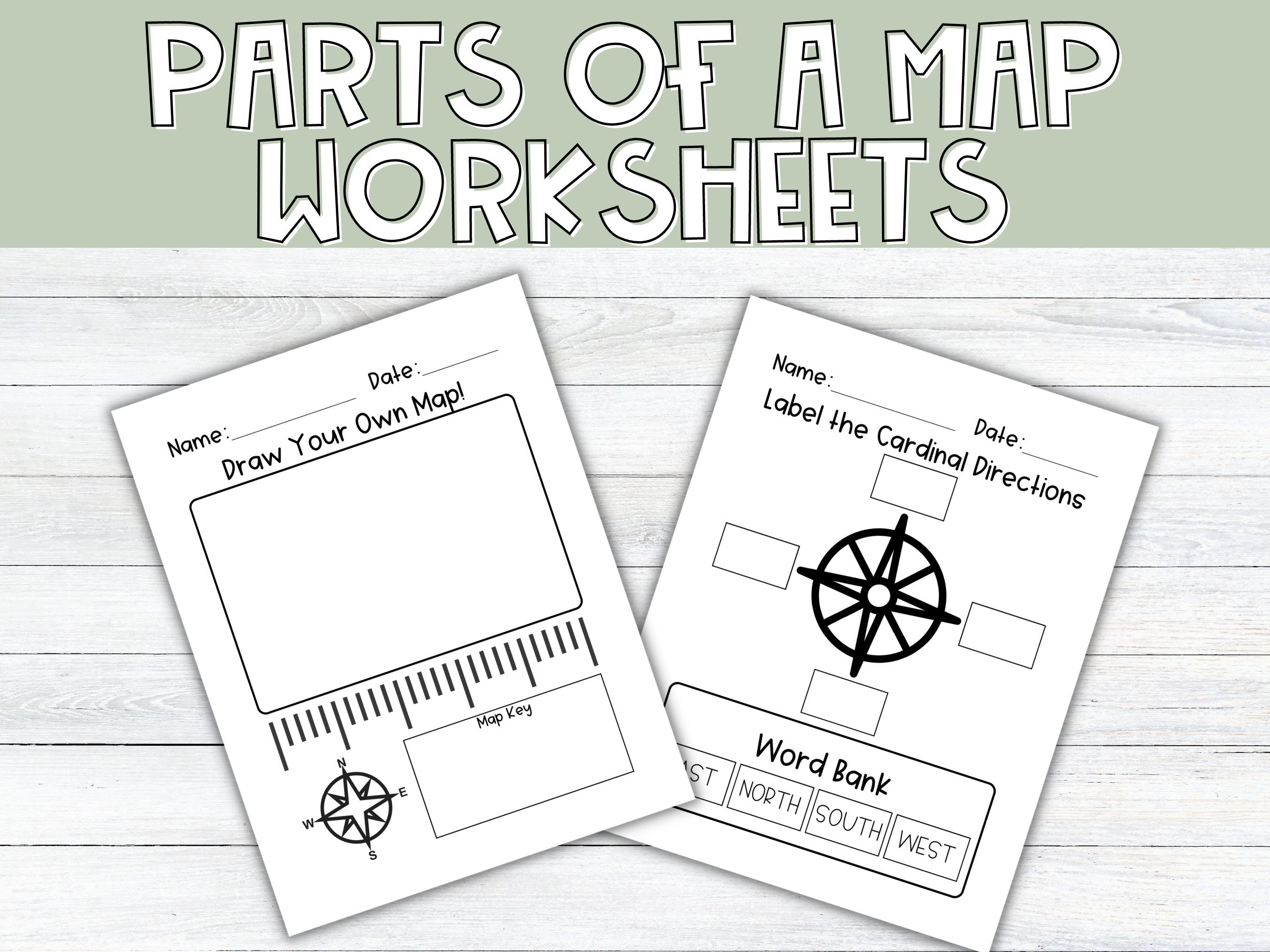Printable Parts of a Map Worksheets Map Worksheet - Etsy