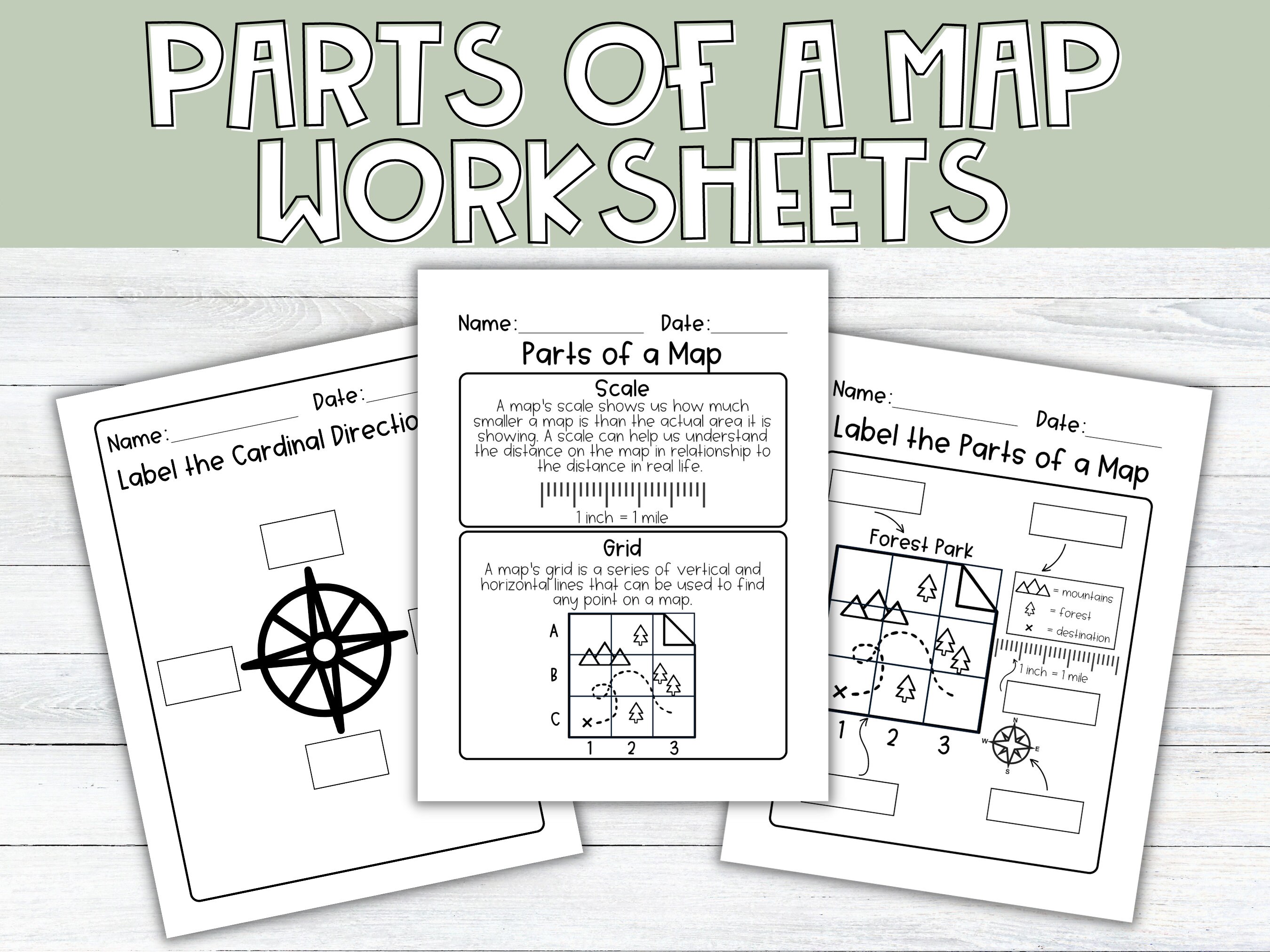 Printable Parts Of A Map Worksheets Map Worksheet Etsy