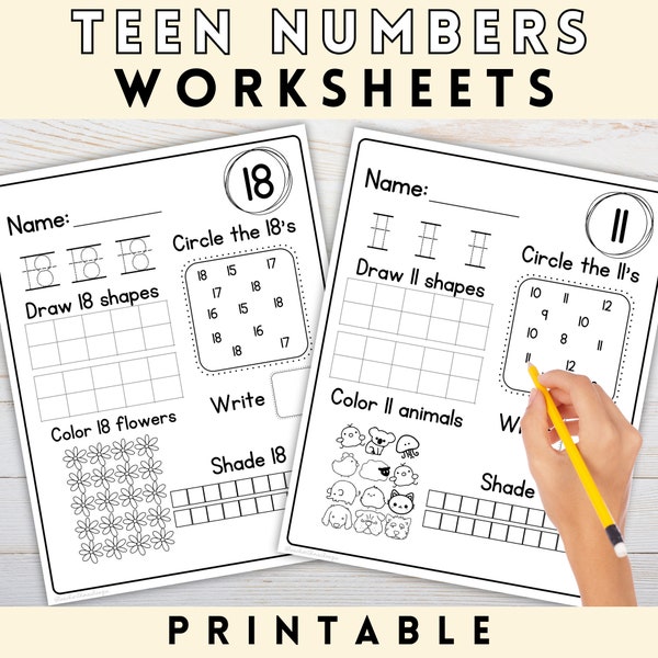 Teen Number Worksheets 10-20, Printable Teen Numbers Worksheets, Homeschool Worksheets Teen Numbers Worksheet for Teachers, Kindergarten