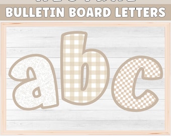 Neutrale kleine letters bulletinboard voor neutraal klasdecor, minimalistisch prikbord, terug naar school, afdrukbare klasbrieven