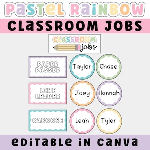 Pastel Rainbow Classroom Job Posters, Editable Classroom Jobs for Students, Rainbow Classroom Decor, Back to School Bulletin Board Printable