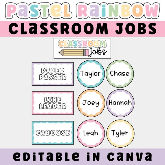 Pastel Rainbow Classroom Job Posters, Editable Classroom Jobs for Students, Rainbow Classroom Decor, Back to School Bulletin Board Printable