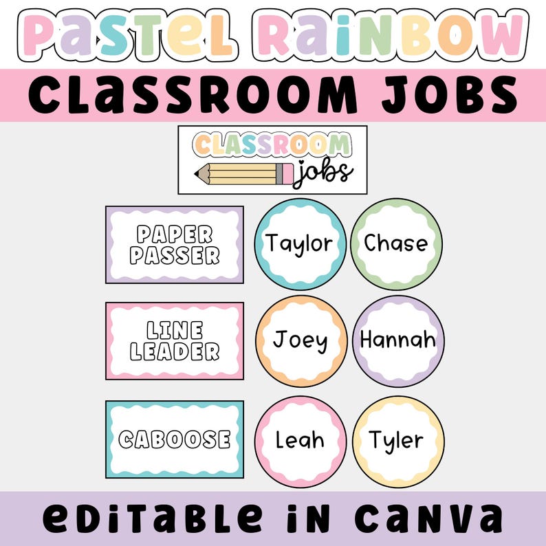 Pastel Rainbow Classroom Job Posters, Editable Classroom Jobs for ...