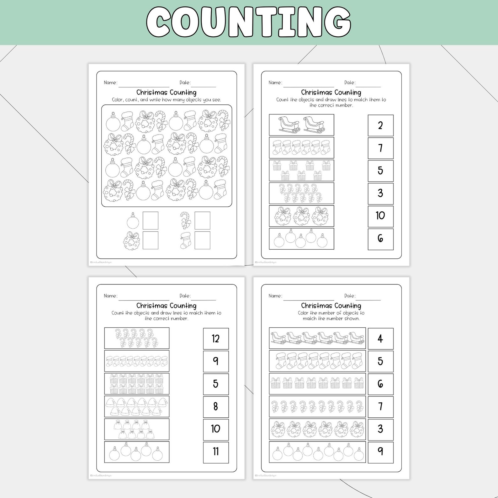 No-prep Christmas Math Worksheets for Kindergarten | Printable Holiday ...