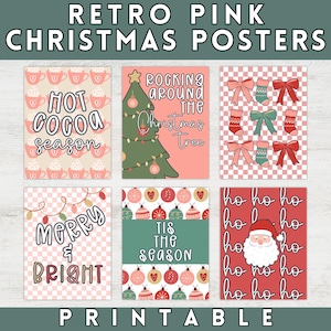 Retro Christmas Posters for Classroom, Printable Christmas Posters for Retro Classroom, Christmas Bow, Pink Christmas Posters, Winter Poster