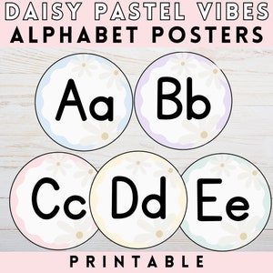 Daisy Pastel Alphabet Posters | Pastel Classroom Decor, Retro Classroom Calendar, Circle Alphabet Posters, ABC Posters, Daisy Classroom