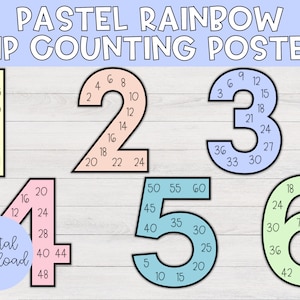 Pastel Rainbow Skip Counting Posters | Pastel Rainbow Classroom Decor, Math Posters, Multiplication Chart, Homeschool Decor, Skip Counting