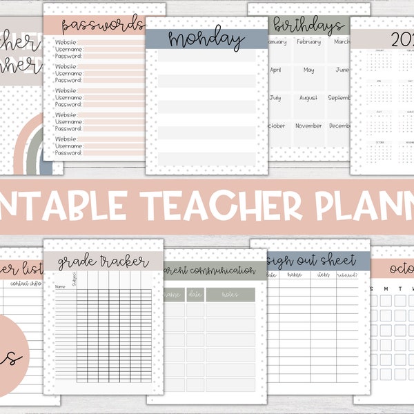 Printable Teacher Planner 2023-2024 | Boho Rainbow, Teacher Binder, Printable Planner, Lesson Planner, Academic Planner, Homeschool Planner