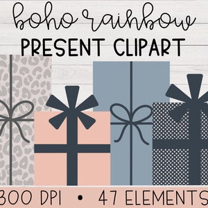 Boho Navidad Regalo Clipart / Boho Navidad Presente Clipart, Boho Navidad, Navidad Clip Art, Boho Navidad Clip Art, Navidad PNG