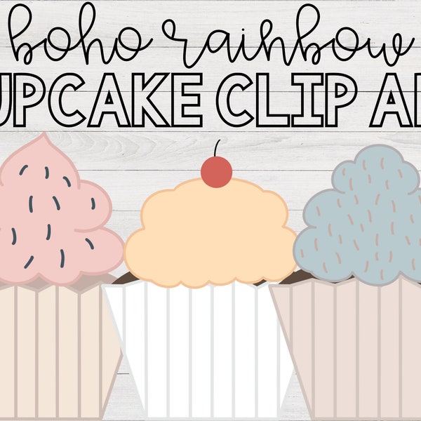 Cupcake Clipart | Boho Muted Rainbow, Clipart, Clip Art, Boho Muted, Rainbow, For Teachers, Manipulatives, Teachers, Bohemian, Cupcakes