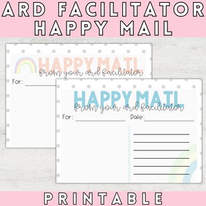 Facilitador ARD Happy Mail | Arco-íris pastel, volta às aulas, para impressão, bilhete do professor, cartão postal do professor, correio feliz, sala de aula pastel