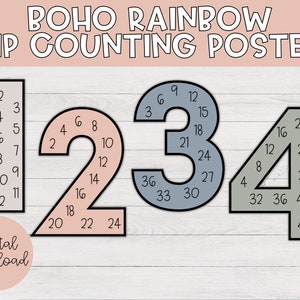 Boho Regenbogen Skip Counting Poster | Boho Regenbogen Klassenzimmer Dekor, Mathe Poster, Multiplikationstabelle, Homeschool Dekor, Lernposter