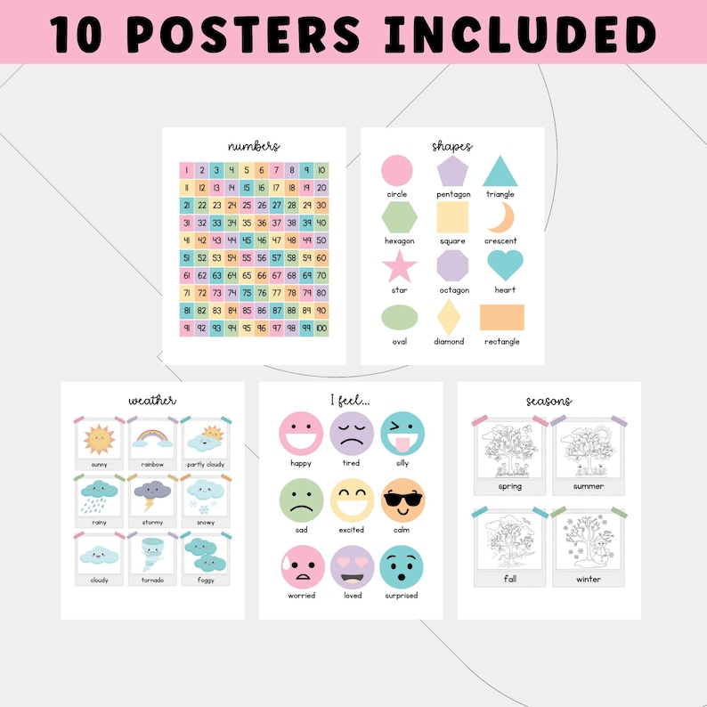 Educational Printable Posters for Pastel Rainbow Classroom Decor ...