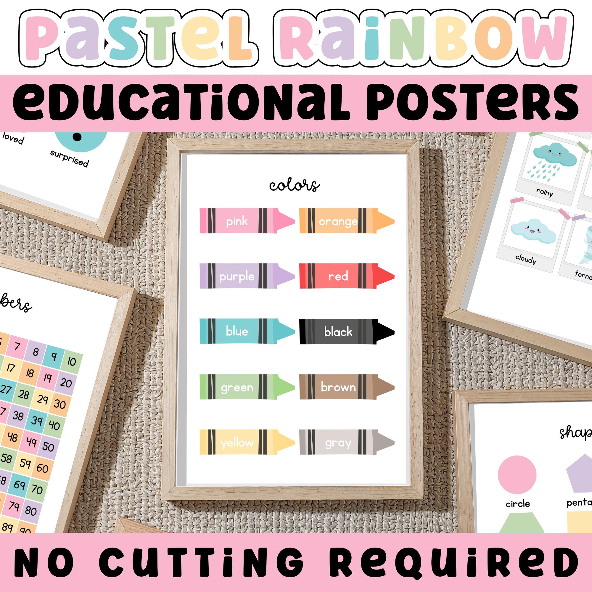 Educational Printable Posters for Pastel Rainbow Classroom Decor ...