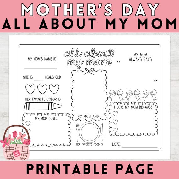 All About My Mom Printable Mother's Day Activity, Mother's Day Coloring Activity for Kids, Mother's Day Card from Kid's, About my Mum Card