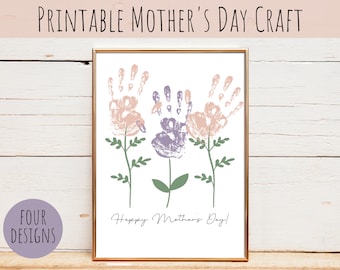 Printable Mother's Day Craft | Hand Print Craft, Handprint Art, Mother's Day Flower Craft, Mother's Day Card, Gift for Mom, Mother's Day