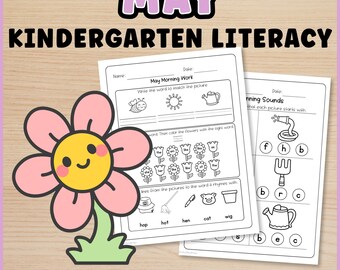 Kindergarten Mai Alphabet Arbeitsblätter | Frühling Phonics Aktivitäten | CVC Words Sichtwörter Leseverstehen | Keine Prep Printable PDF