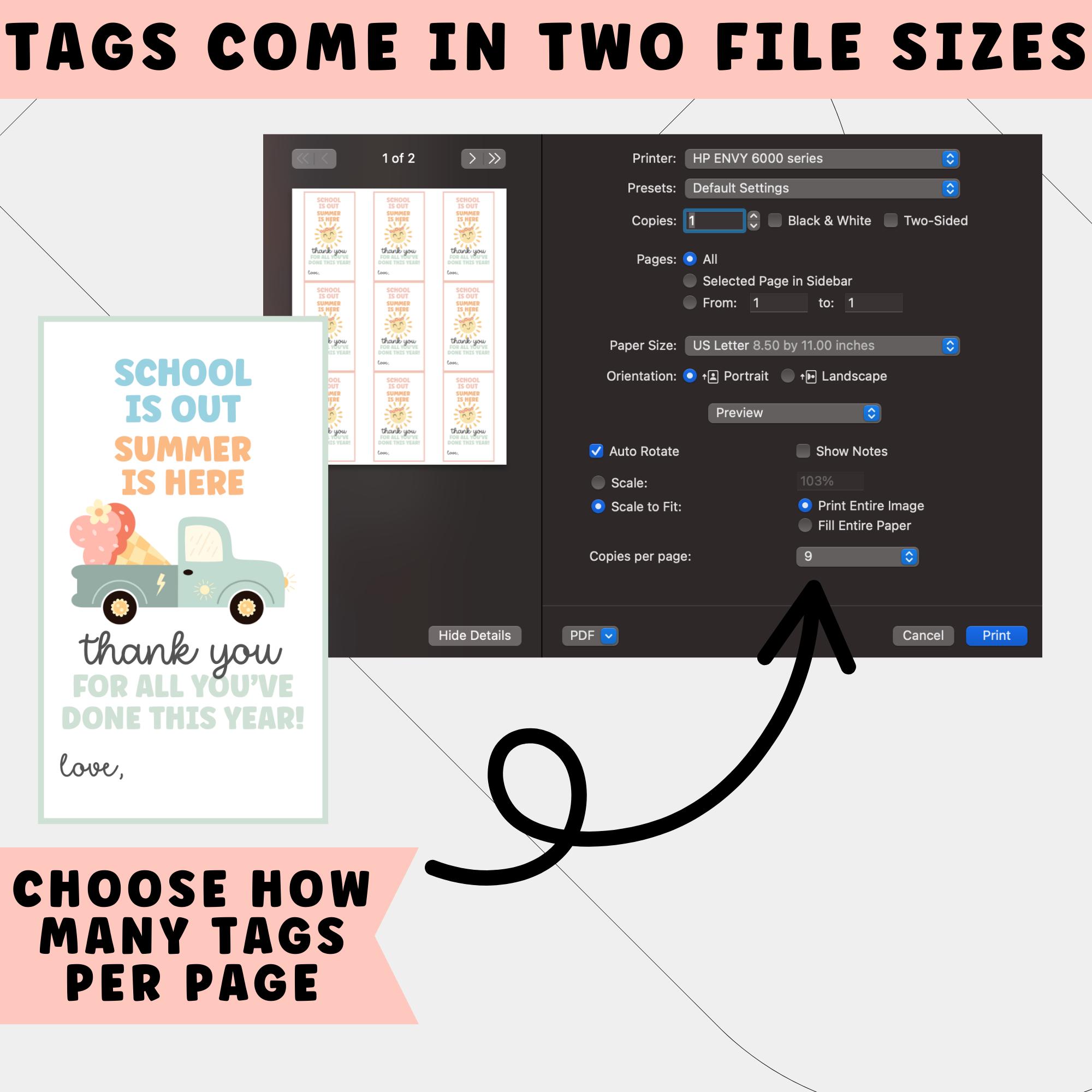 Last Day of School Gift Tags | Editable and Printable Teacher Gift Tag ...